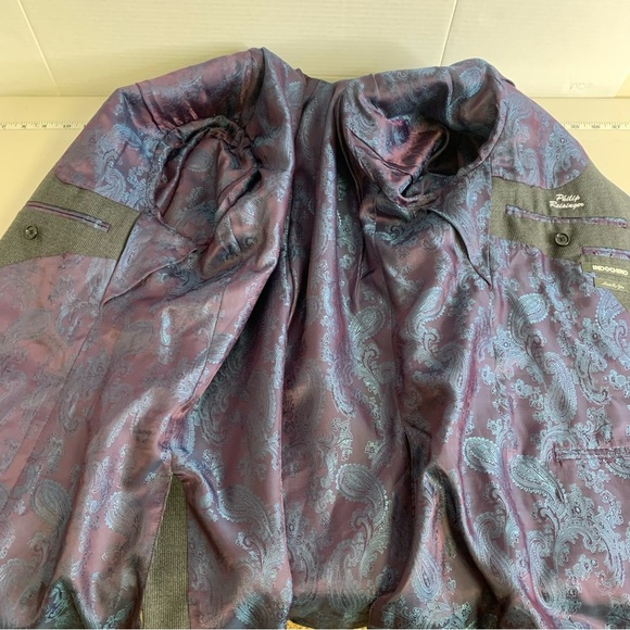 Indochino Men's Wool Gray Paisley Lined Pin Striped Blazer - Picture 5 of 13